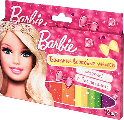 Мелки воск."БАРБИ"с блест,12шт,14mm*10cm ТМ Barbie - фото 1