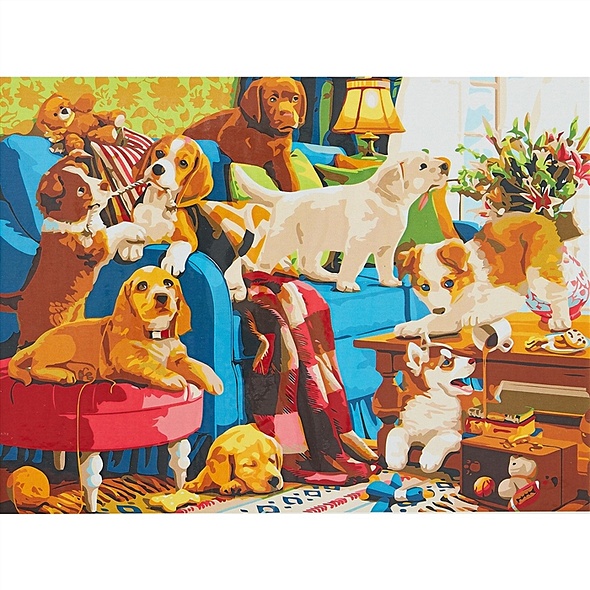 Холст с красками по номерам "Игривые щенята", 40 х 50 см - фото 1