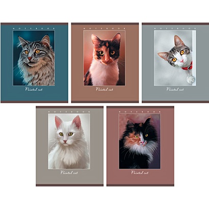 Кошки (портреты) 48л., 5 видов ТЕТРАДИ А5 (*скрепка) 48Л. Обложка: без отделки - фото 1