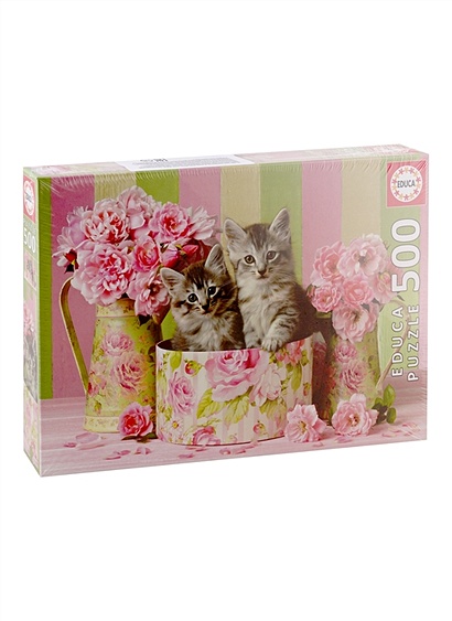 Пазл 500 деталей "Котята с розами" - фото 1