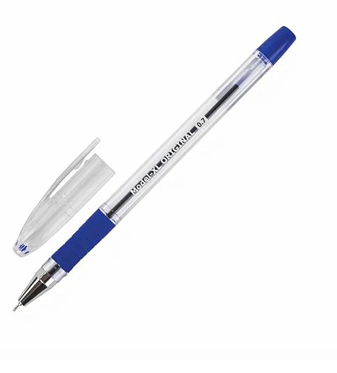 Ручка шариковая масляная синяя "Model-XL ORIGINAL" с грипом, узел 0,7мм, линия 0,35мм, BRAUBERG - фото 1