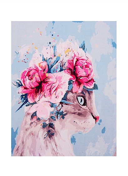 Холст с красками по номерам "Котик с цветами", 40 х 50 см - фото 1