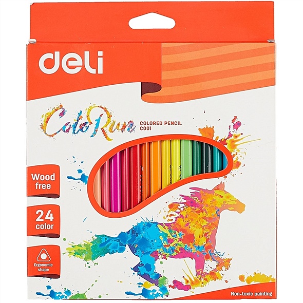 Карандаши цветные 24цв "Color Run" пластик., трехгранные, к/к, подвес, DELI - фото 1