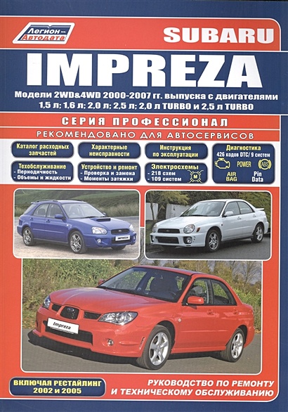 Subaru Impreza. Модели 2WD&4WD 2000-2007 гг. выпуска с двигателями 1,5 л. 1,6 л. 2,0 л. 2,5 л. 2,0 л. TURBO и 2,5 л. TURBO. Включая рестайлинг 2002 и 2005. Руководство по ремонту и техническому обслуживанию - фото 1