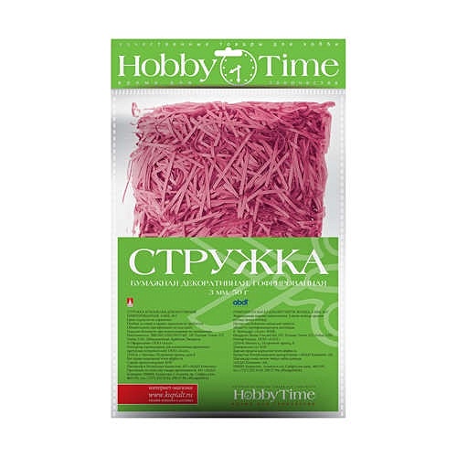 Набор для творчества, HOBBY TIME, Гофрированная, декоративная бумажная стружка 3мм, 50гр., насыщенный розовый 2-512/01 - фото 1