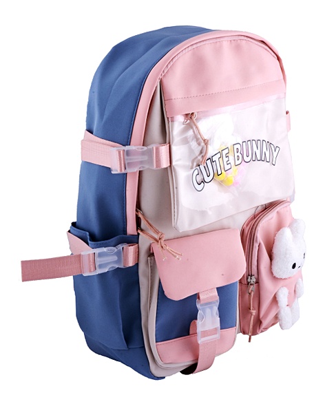 Рюкзак "Зайка" 42*27*15см, сине-розовый, с игрушкой - фото 1