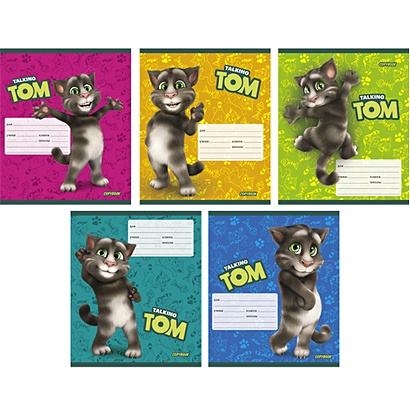 “Talking Tom and Friends”. Кот Том, 5 видов ТЕТРАДИ А5 (*скрепка) 24Л. Обложка: лакирование - фото 1