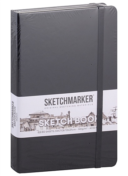 Скетчбук 13*21 80л "Sketchmarker" черный, нелинованн. 140г/м2, слоновая кость, тв.обл. - фото 1