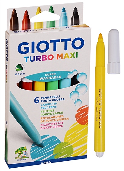 Фломастеры 6 цветов "GIOTTO TURBO MAXI" - фото 1