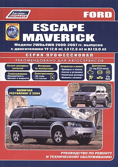 Ford Escape Maverick. Модели 2WD&4WD 2000-2007 гг. выпуска с двигателями YF (2,0 л.), L3 (2,3 л.), AJ (3,0 л.). Включая рестайлинг модели с 2004 года. Руководство по ремонту и техническому обслуживанию (+ полезные ссылки) - фото 1