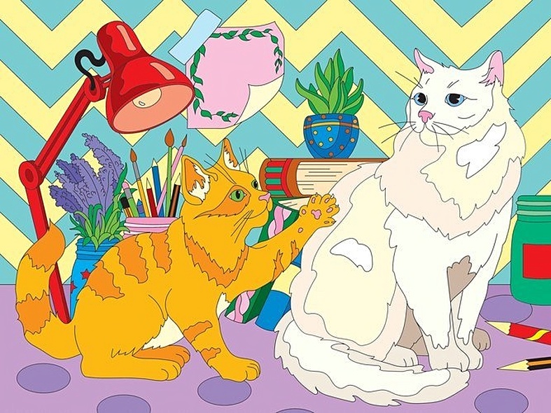 Холст с красками по номерам 30х40см ТМ Рыжий кот Два котика на столе (Арт. ХК-3777) - фото 1