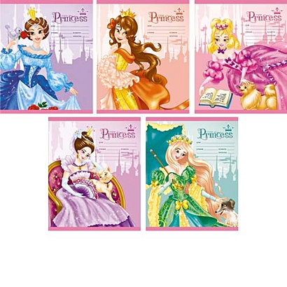 Сказочные принцессы (линия), 5 видов ТЕТРАДИ А5 (*скрепка) 18Л. Обложка: без отделки - фото 1