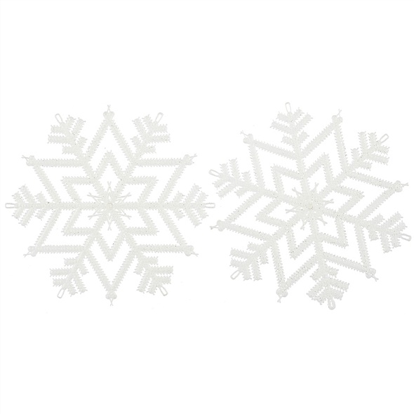 Набор пластиковых украшений Снежинки с блестками, 2 шт, белый цвет, 18 см - фото 1