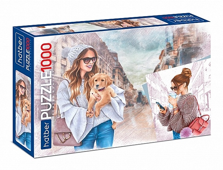 Пазл Hatber Premium 1000 эл. "Девушка с собачкой", 68х48 см - фото 1
