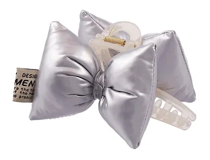 Заколка-крабик дутая Бантик (серебро, металлик) (PU) (12см) (12-2025093-12) (Lafilaf) - фото 2