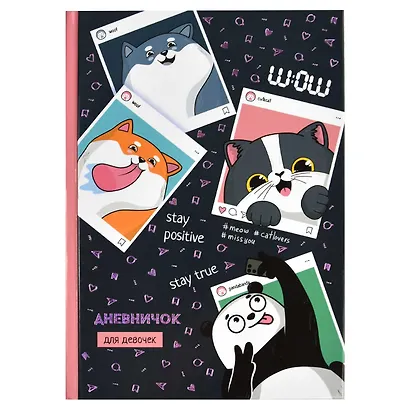 Дневничок для девочек А5 48л "Селфи" 7БЦ, глянц.пленка, тиснение цв.фольгой, полноцв.блок, офсет 80г/м2 - фото 1