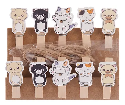 Прищепки декоративные с веревкой Котики (10шт) - фото 1