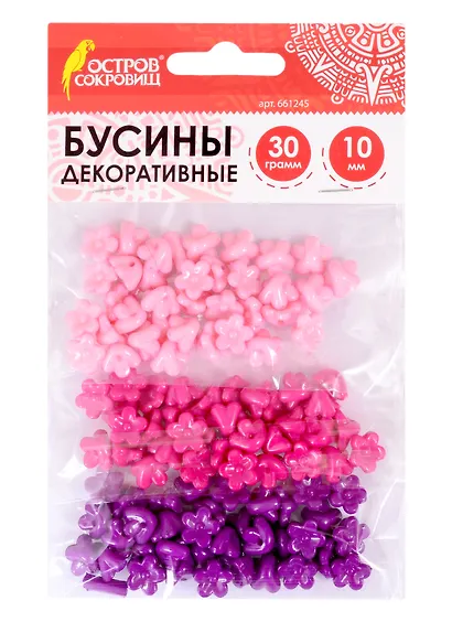 Бусины декоративные Цветы (10 мм) (30 г) (3+) (661245) (упаковка) (Остров сокровищ) - фото 1