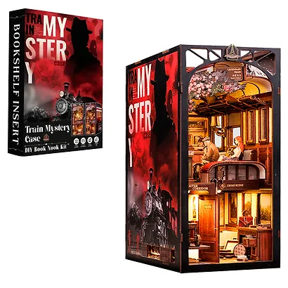 BN01 Конструктор интерьерный  – сборный домик CuteBee - Загадочное Расследование в Поезде, 338 деталей (материалы: дерево, картон, пластик, металл), со световыми эффектами (подсветка интерьера), с питанием от 2хААА батареек (не включены), серия DIY, возра - фото 1