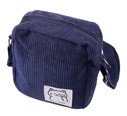 Сумочка на молнии кросс-боди (синяя) (вельвет) (16х14х6) (12-HanMa-764) - фото 4
