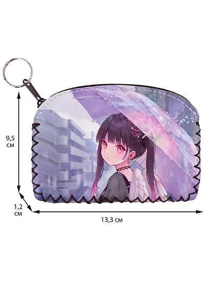 Кошелек на молнии Аниме Девушка с крыльями под зонтиком (Сёдзё) (цветная) (9х13) (кожзам) - фото 2