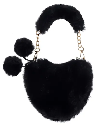 Сумочка плюшевая на молнии Сердце черное (23х20х5) (12-12610-202411-B7) - фото 2