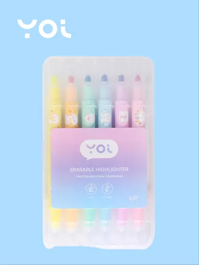 Текстовыделители Yoi, двухсторонние стираемые 6 цветов - фото 3