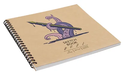 Скетчбук 190*190 30л "DRAFT and CRAFT. Drawctopus", 180г/м2, обложка крафт картон, евроспираль - фото 3