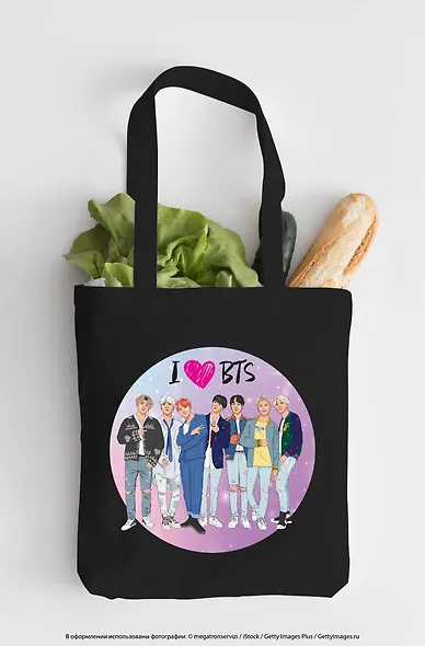 Сумка-шоппер. I love BTS (черная, 38х43 см, длина ручек 58 см) - фото 7