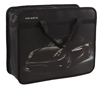 Папка для тетрадей А4 "Black car" 33*26*12см, пластик, молния, ручки, дно с расширением инд.уп. - фото 1