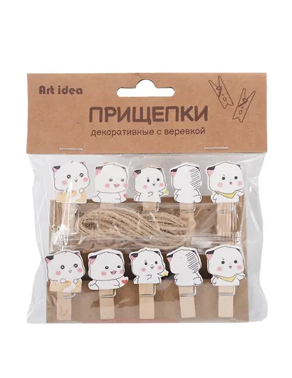Прищепки декоративные с веревкой Белые котята (10шт) - фото 5