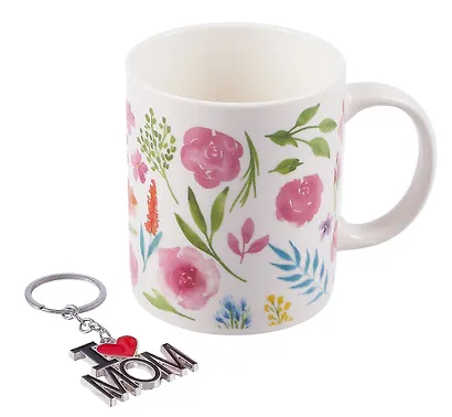 Подарочный набор Кружка и брелок-I love Mom Цветы и листья (коробка) (керамика) (12-topsun-202409-05) - фото 2