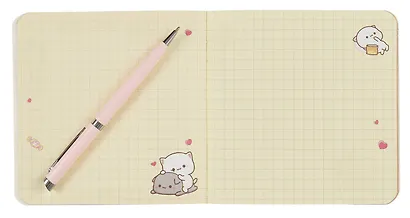 Записная книжка 130*130 32л кл. "Kawaii Vibe (желтый, котики)" карт.обл., мат.ламинация, выб.лак, наклейки - фото 4