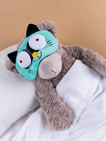 Маска для сна Кот с объемными глазами (плюш) мятная - фото 8