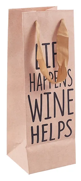 Пакет бутылочный 12*12*34,5 "Life happens" бум.мат.ламинат - фото 2