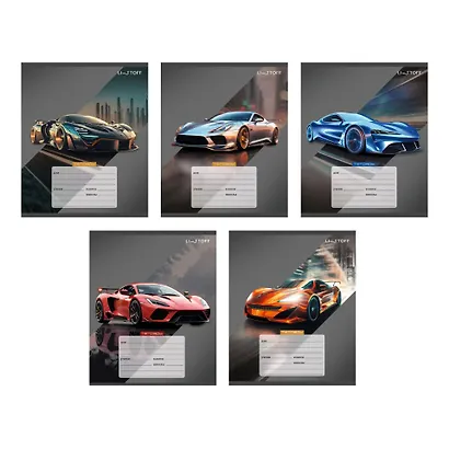 Тетрадь 24л лин. "Стильные авто" мел.картон, офсет 60г/м2, поля, ассорти - фото 1