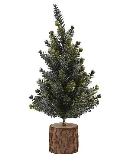 Ёлочка настольная Зеленая красавица на пеньке (ПЭТ, дерево, текстиль) (14х29) - фото 1