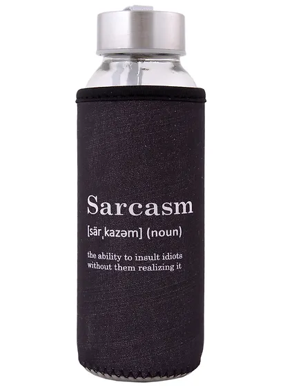 Бутылка в чехле Sarcasm (словарь) (черная) (стекло) (300мл) - фото 1