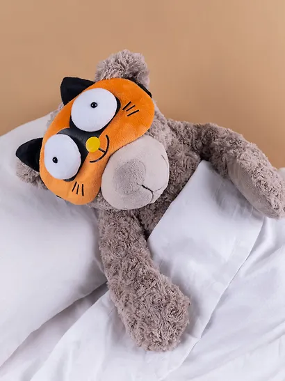 Маска для сна Кот с объемными глазами (плюш) (пакет) рыжая - фото 8