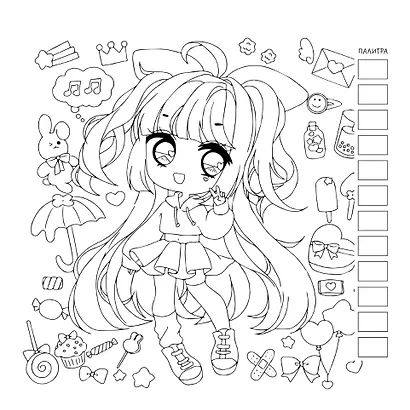 Anime! Раскраска для работы маркерами: 32 проекта с любимыми героями: Шаблоны для выкрасов к каждому рисунку - фото 5