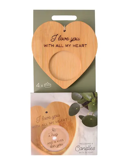 Набор чайных свечей с подсвечником Сердце I love you (4 штуки) - фото 1