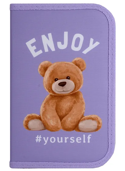 Пенал 1отд. "Мишка на сиреневом" 21*13,5см, молния, полиэстер, откидн.планка - фото 2