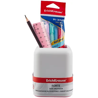 Набор настольный Forte (4ручки, карандаш, линейка), Pastel, белый с розовой вставкой - фото 2