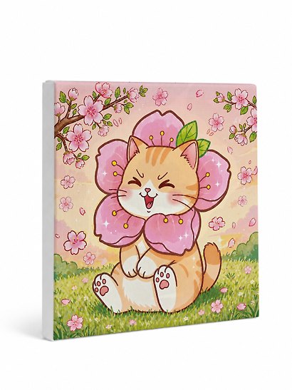 Картина по номерам на холсте с подрамником "Котик и сакура", 20х20см, Art idea, 14+ - фото 2