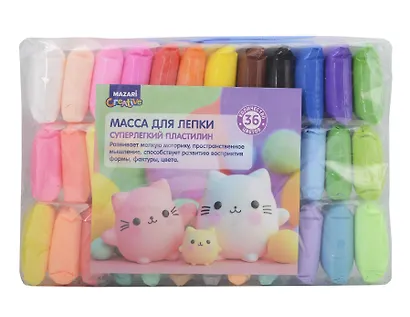 Суперлёгкий пластилин (масса д/лепки), 36 цветов по 12 г, пластиковые стеки 3 шт в комплекте, ОПП-упаковка - фото 1