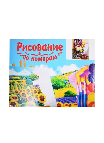 Набор д/творчества Рыжий кот Холст с красками 40х50см по номерам Горячева С. Хризантемы и гранаты Х-1805 - фото 2