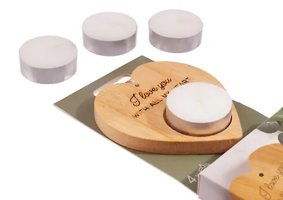 Набор чайных свечей с подсвечником Сердце I love you (4 штуки) - фото 3