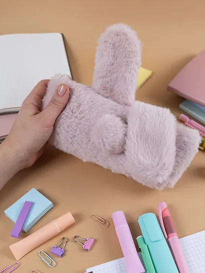 Пенал-косметичка для девочек из искусственного меха с подкладкой "Rabbit", розовый, Yoi - фото 12