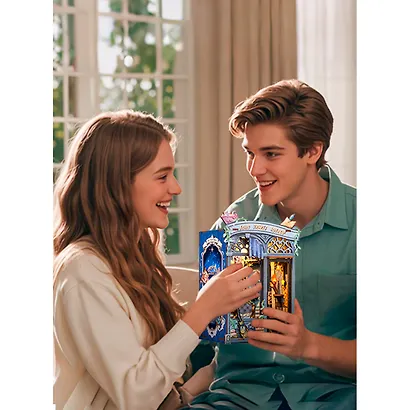 CWGA201 Конструктор интерьерный  – сборный домик CuteBee - Агентство "Душевное Путешествие", 99 деталей (материалы: дерево, картон, пластик, металл), со световыми эффектами (подсветка интерьера), с питанием от 2хААА батареек (не включены), серия DIY, возр - фото 11