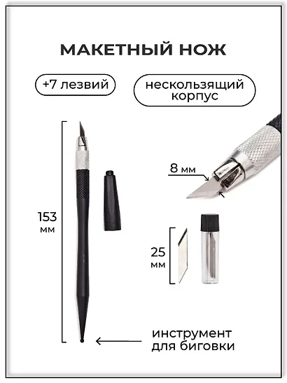 Коврик для резки А5 защитный, макетный нож, запасные лезвия, линейка, Малевичъ - фото 7